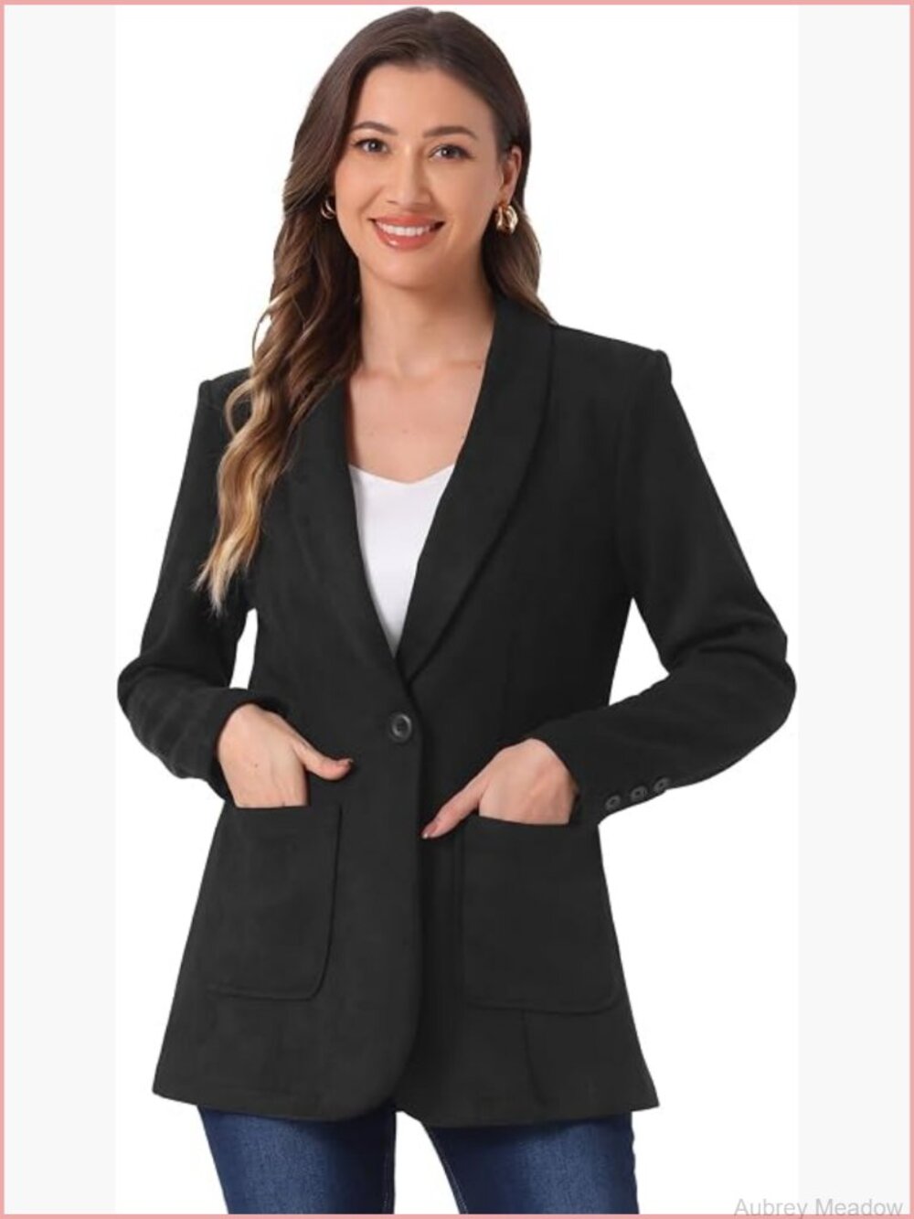 Faux Suede Lapel Blazer One Button Dressy Suit Jacket Office Business Wear
